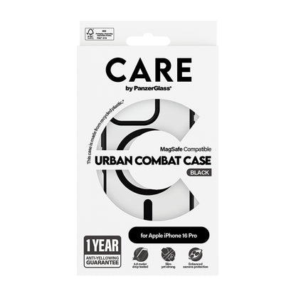 Custodia MagSafe per Apple iPhone 16 Pro Max, PanzerGlass, Care Urban Combat, Nera Trasparente