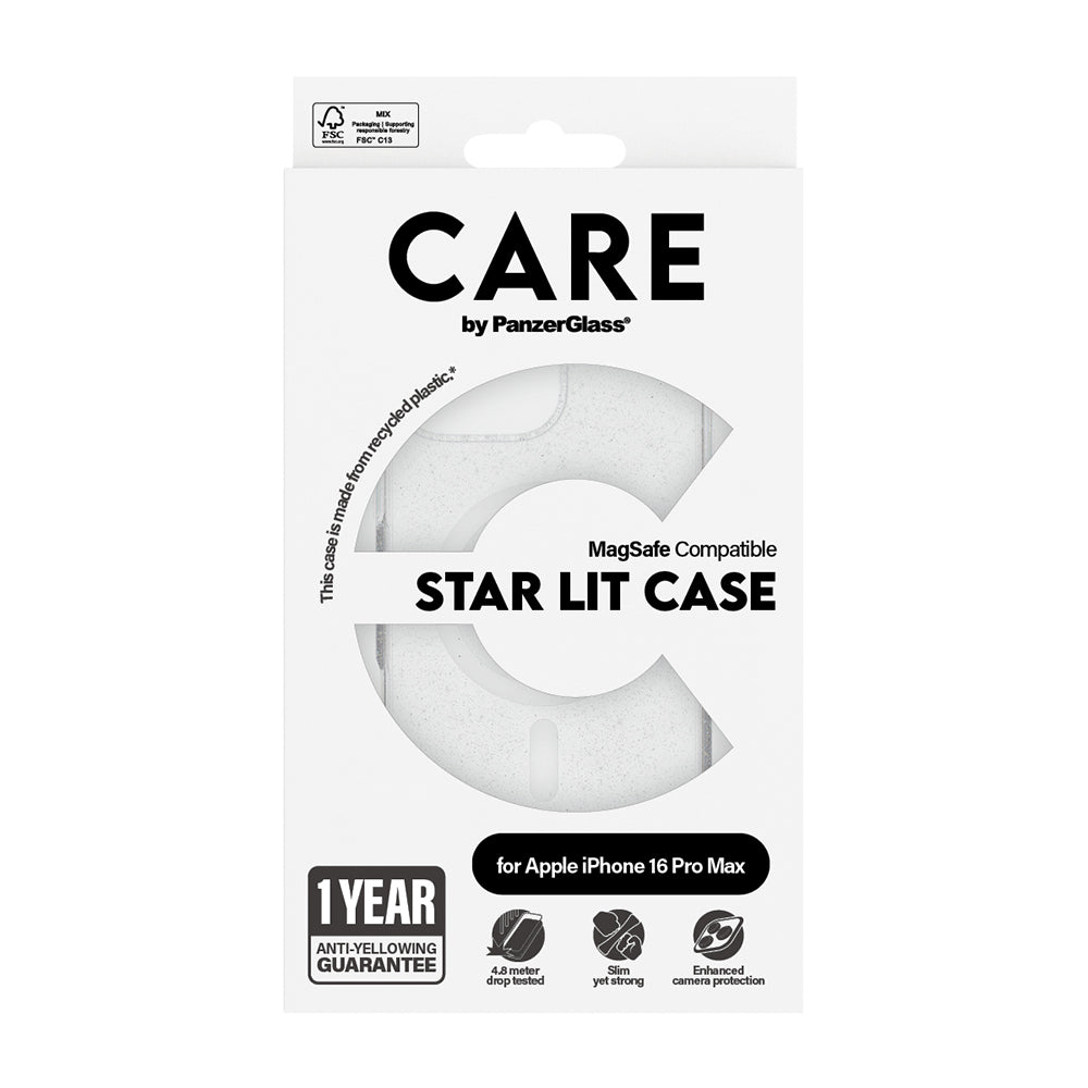 Custodia MagSafe per Apple iPhone 16 Pro Max, PanzerGlass, Care Urban Combat Star Lit, Trasparente Bianca