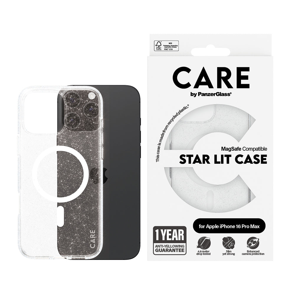 Custodia MagSafe per Apple iPhone 16 Pro Max, PanzerGlass, Care Urban Combat Star Lit, Trasparente Bianca