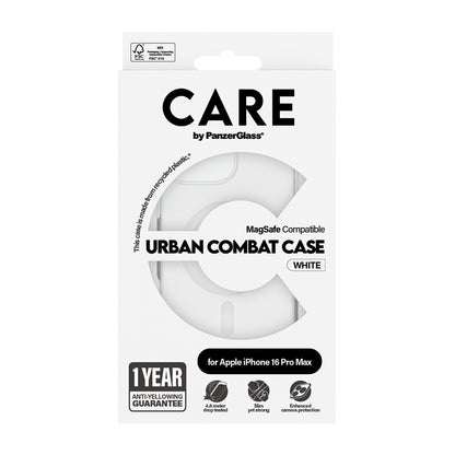 Custodia MagSafe per Apple iPhone 16 Pro Max, PanzerGlass, Care Urban Combat, Trasparente Bianca