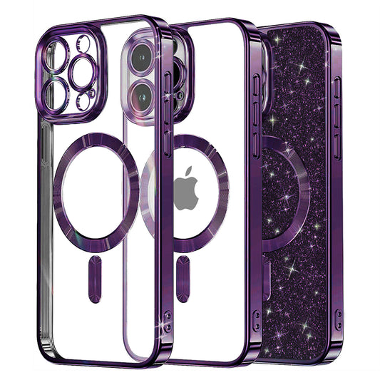 Custodia MagSafe per Apple iPhone 16 Pro Max, Techsuit, Luxury Glitter, Viola Scuro