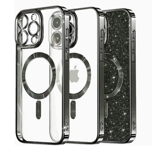 Custodia MagSafe per Apple iPhone 16 Pro Max, Techsuit, Luxury Glitter, Nera