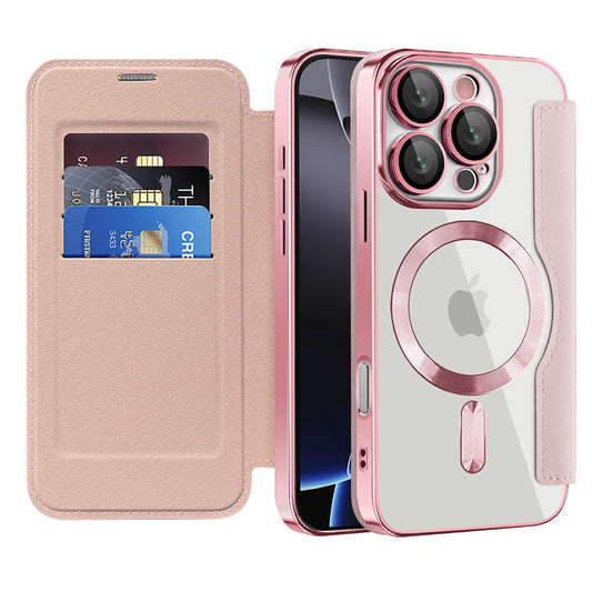 Custodia MagSafe per Apple iPhone 16 Pro Max, Techsuit, SmartMag Book, Rosa