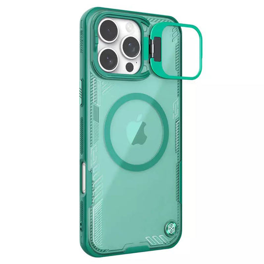 Custodia MagSafe per Apple iPhone 16 Pro, Nillkin, Iceblade Prop (con ritaglio per fotocamera), Verde