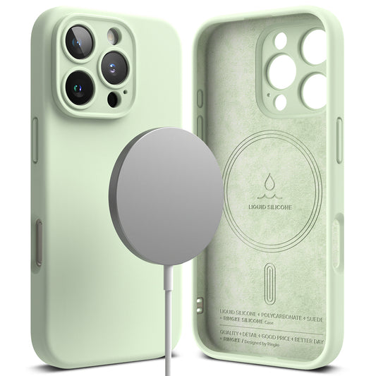 Custodia MagSafe per Apple iPhone 16 Pro, Ringke, Silicone, Verde Chiaro