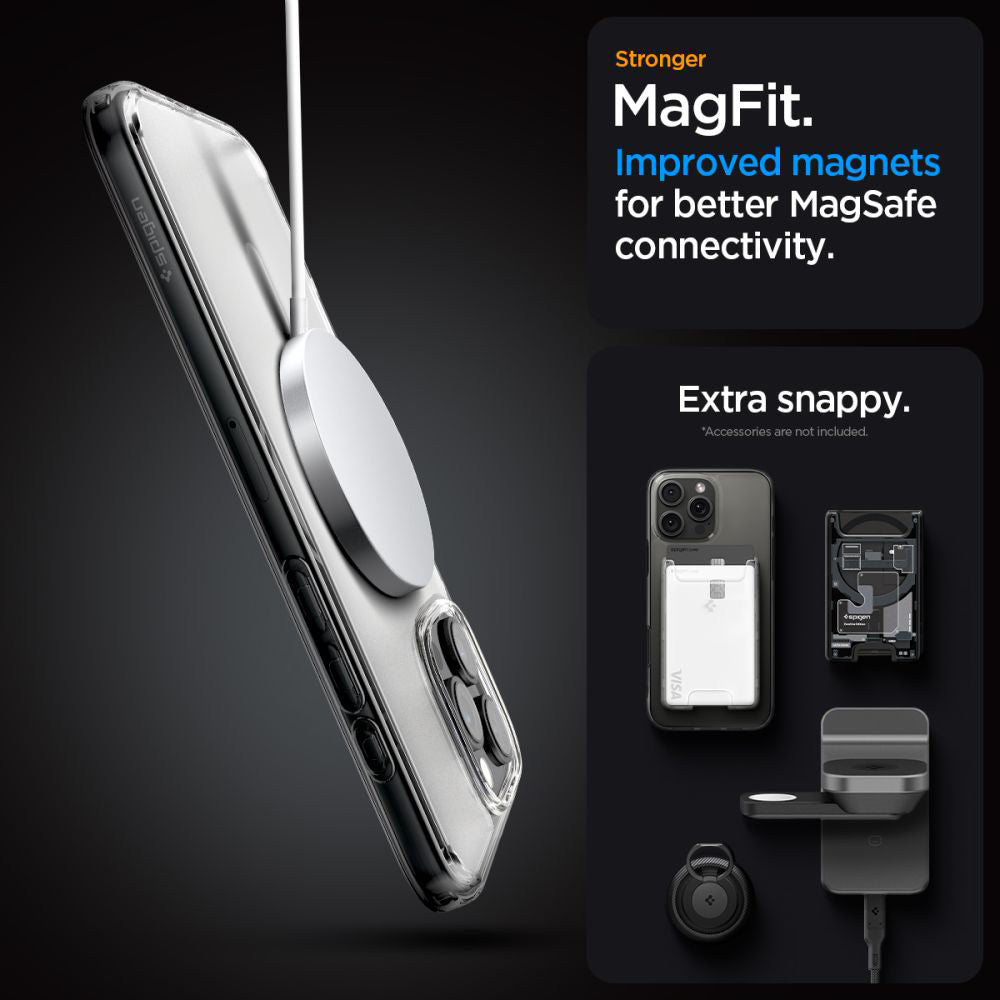 Custodia MagSafe per Apple iPhone 16 Pro, Spigen, Ultra Hybrid, Trasparente Satinata ACS08133