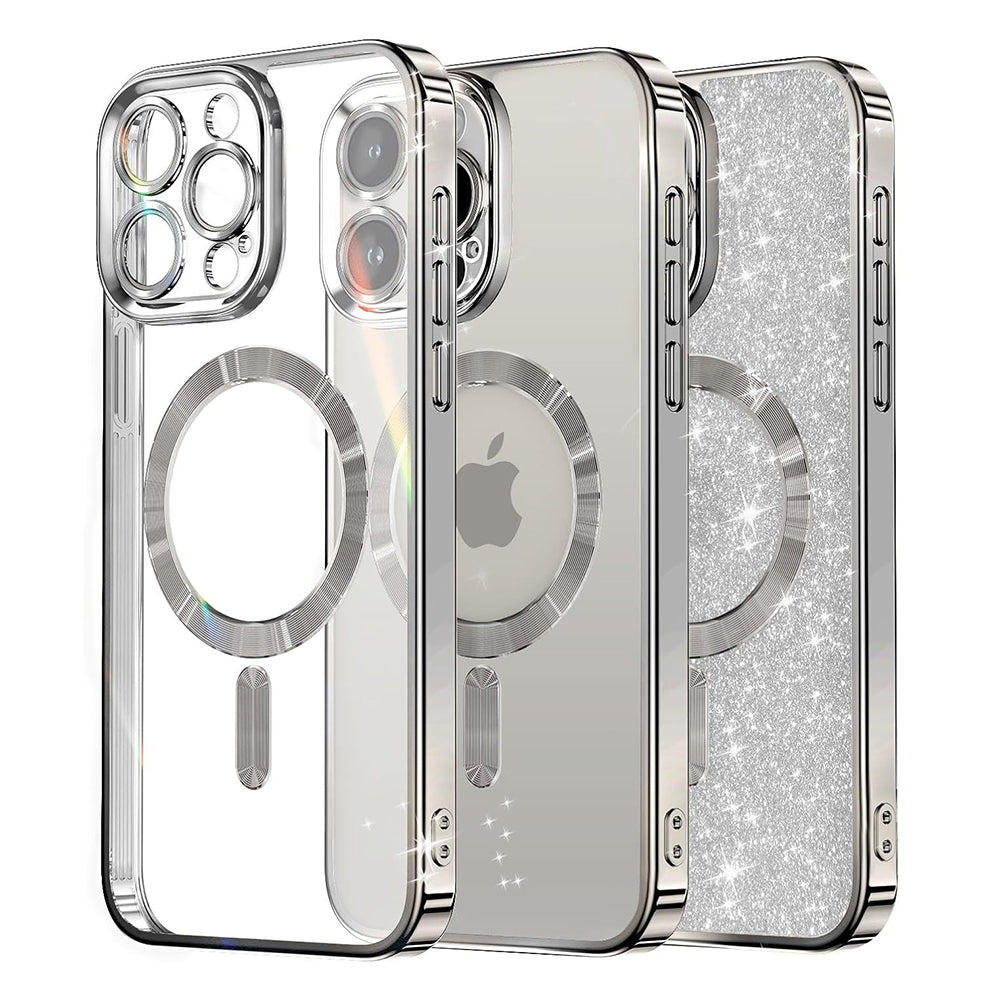 Custodia MagSafe per Apple iPhone 16 Pro, Techsuit, Luxury Glitter, Argento