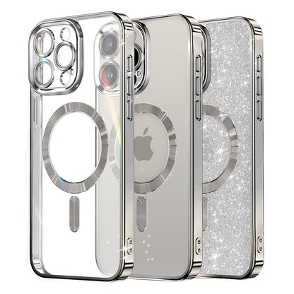 Custodia MagSafe per Apple iPhone 16 Pro, Techsuit, Luxury Glitter, Argento