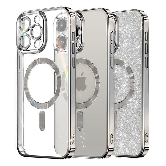Custodia MagSafe per Apple iPhone 16 Pro, Techsuit, Luxury Glitter, Argento