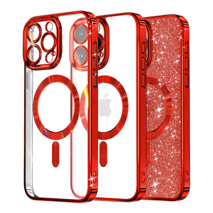 Custodia MagSafe per Apple iPhone 16 Pro, Techsuit, Luxury Glitter, Rossa