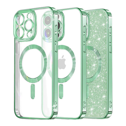 Custodia MagSafe per Apple iPhone 16 Pro, Techsuit, Luxury Glitter, Verde Chiaro