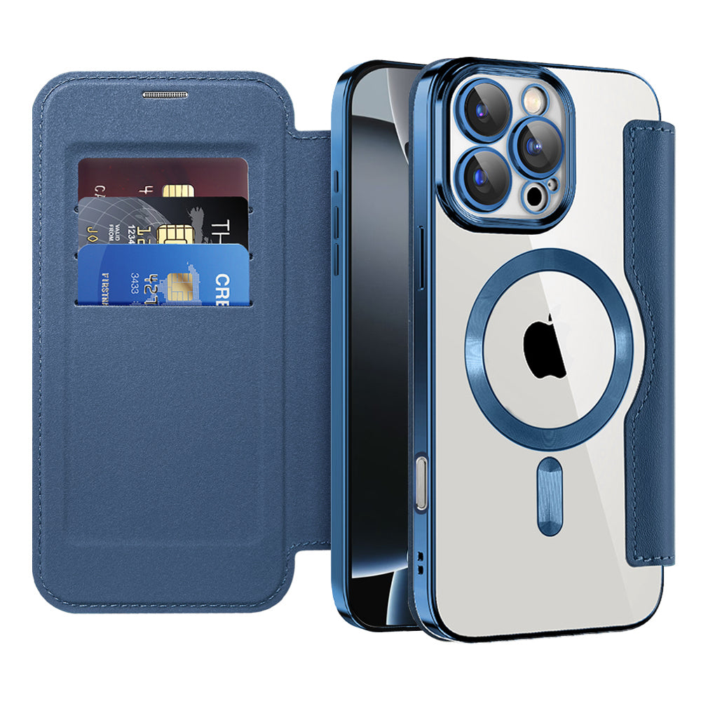 Custodia MagSafe per Apple iPhone 16 Pro, Techsuit, SmartMag Book, Blu