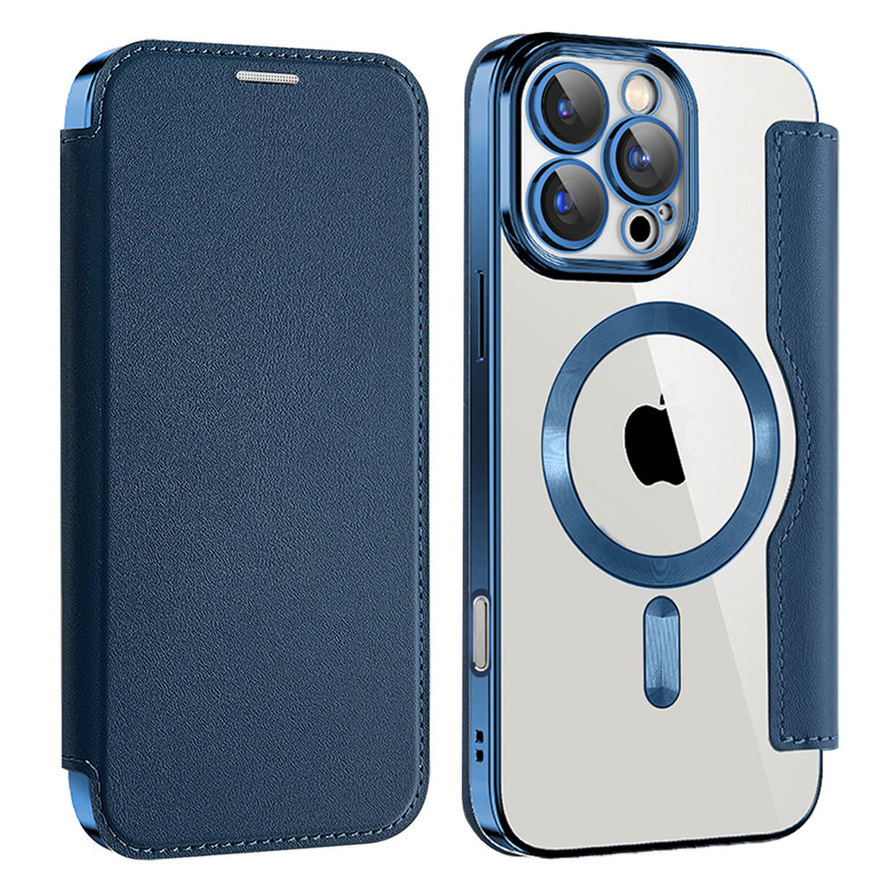 Custodia MagSafe per Apple iPhone 16 Pro, Techsuit, SmartMag Book, Blu