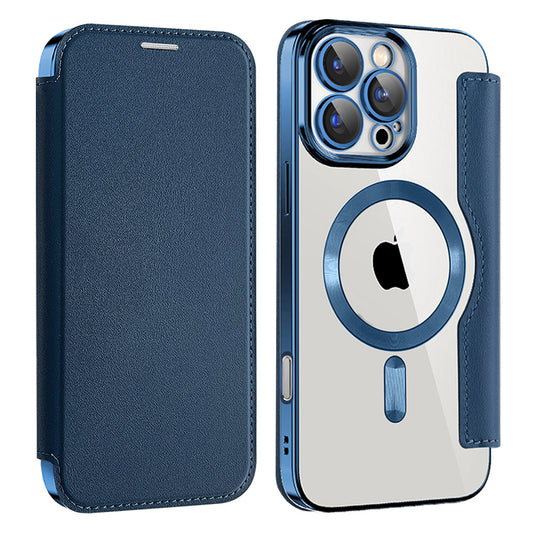 Custodia MagSafe per Apple iPhone 16 Pro, Techsuit, SmartMag Book, Blu