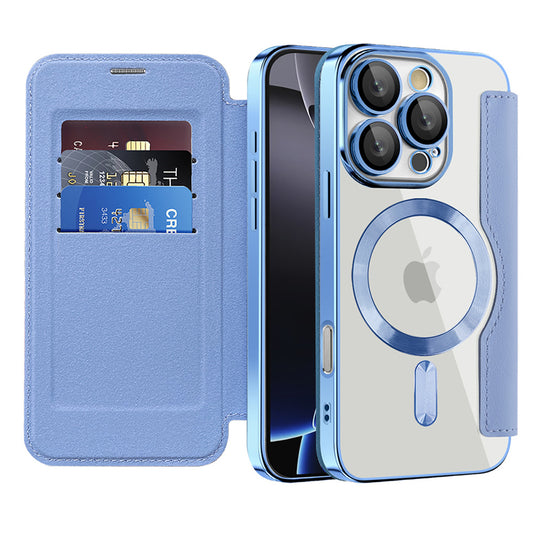 Custodia MagSafe per Apple iPhone 16 Pro, Techsuit, SmartMag Book, Blu
