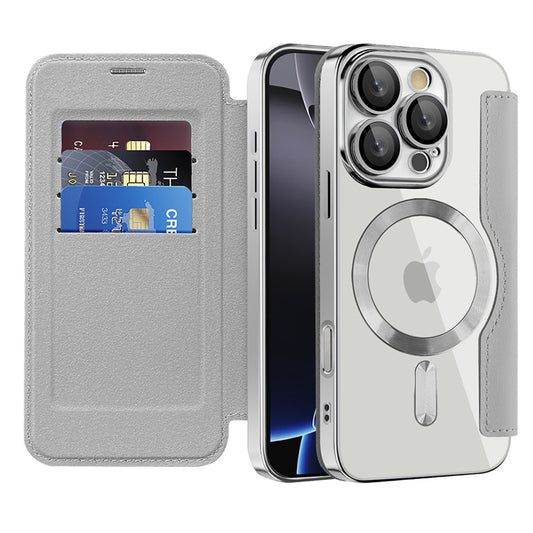 Custodia MagSafe per Apple iPhone 16 Pro, Techsuit, SmartMag Book, Grigio