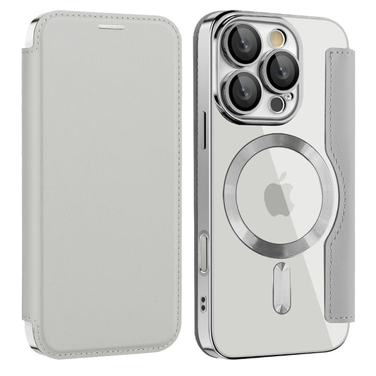 Custodia MagSafe per Apple iPhone 16 Pro, Techsuit, SmartMag Book, Grigio