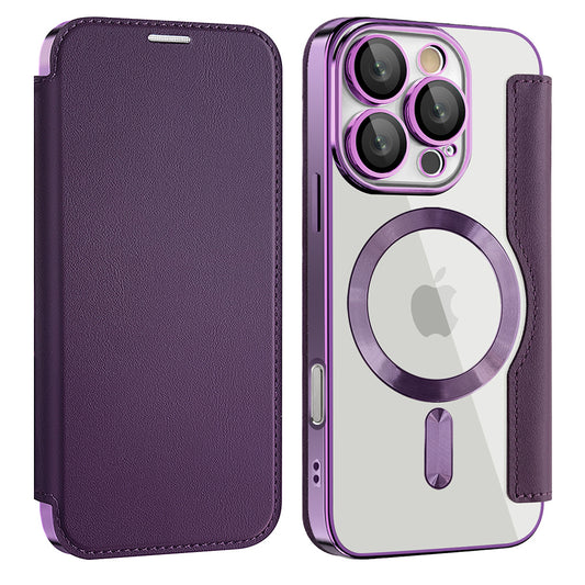 Custodia MagSafe per Apple iPhone 16 Pro, Techsuit, SmartMag Book, Viola
