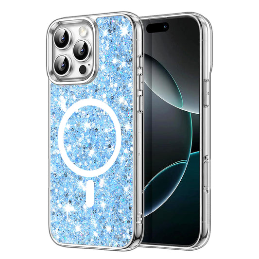 Custodia MagSafe per Apple iPhone 16 Pro, Techsuit, Sparkly Glitter, Blu