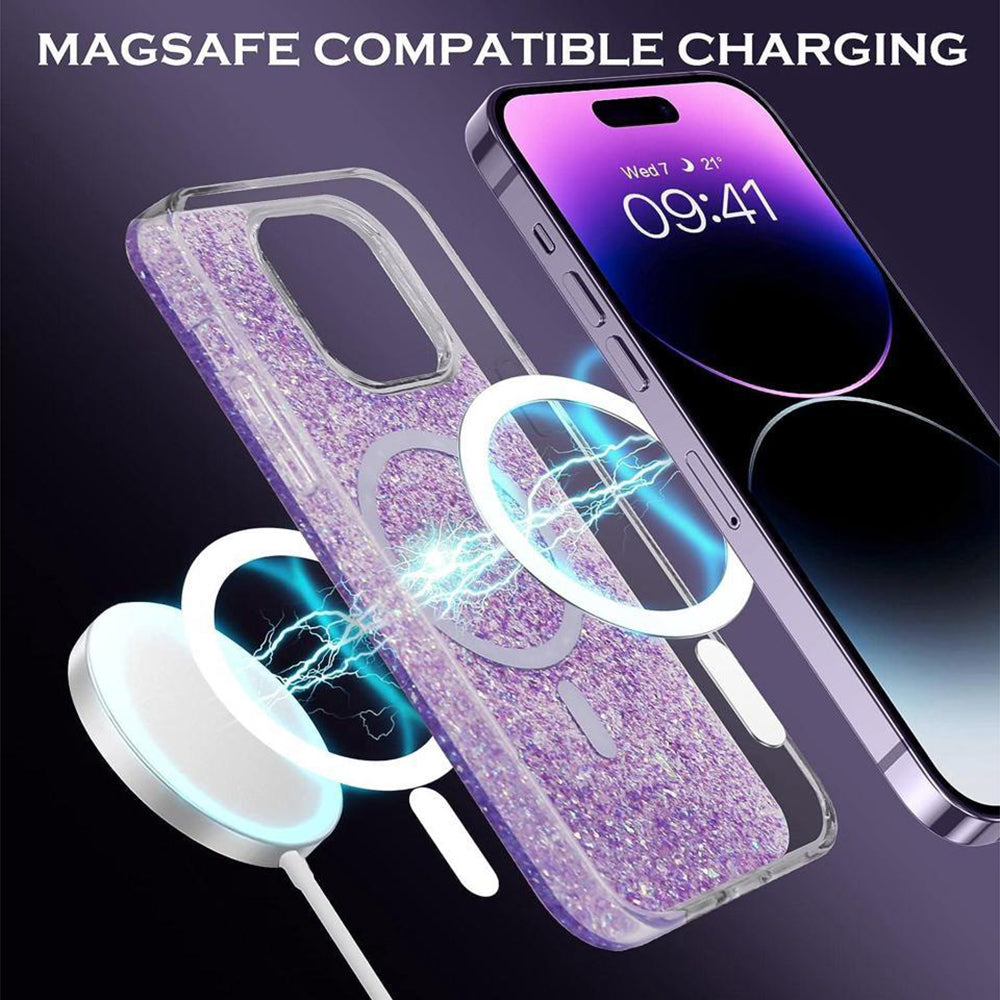 Custodia MagSafe per Apple iPhone 16 Pro, Techsuit, Sparkly Glitter, Viola
