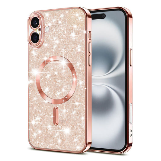 Custodia MagSafe per Apple iPhone 16, Techsuit, Luxury Glitter, Rosa Dorato