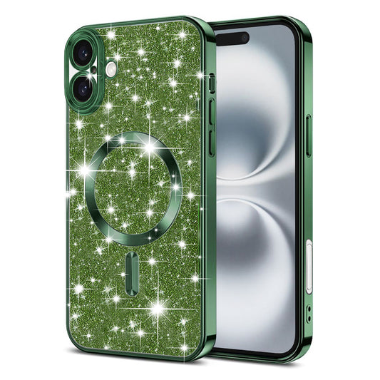 Custodia MagSafe per Apple iPhone 16, Techsuit, Luxury Glitter, Verde Scuro