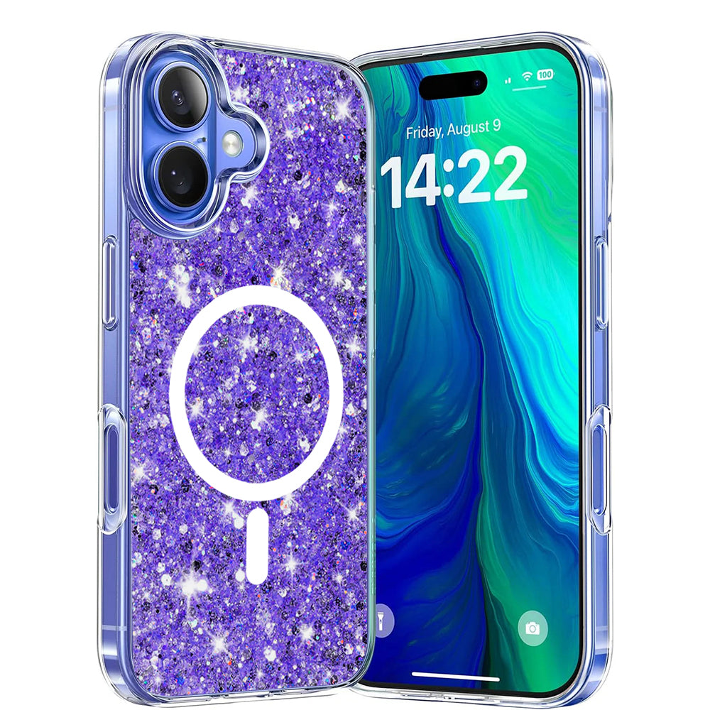 Custodia MagSafe per Apple iPhone 16, Techsuit, Sparkly Glitter, Viola