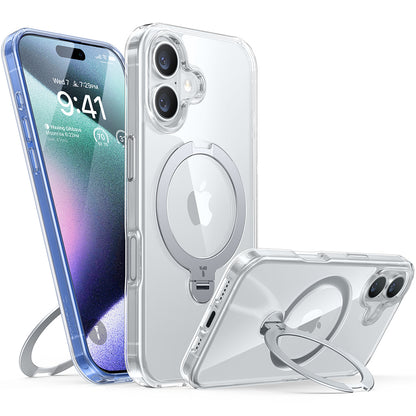 Custodia MagSafe per Apple iPhone 16, Torras, Ostand Spin, Trasparente