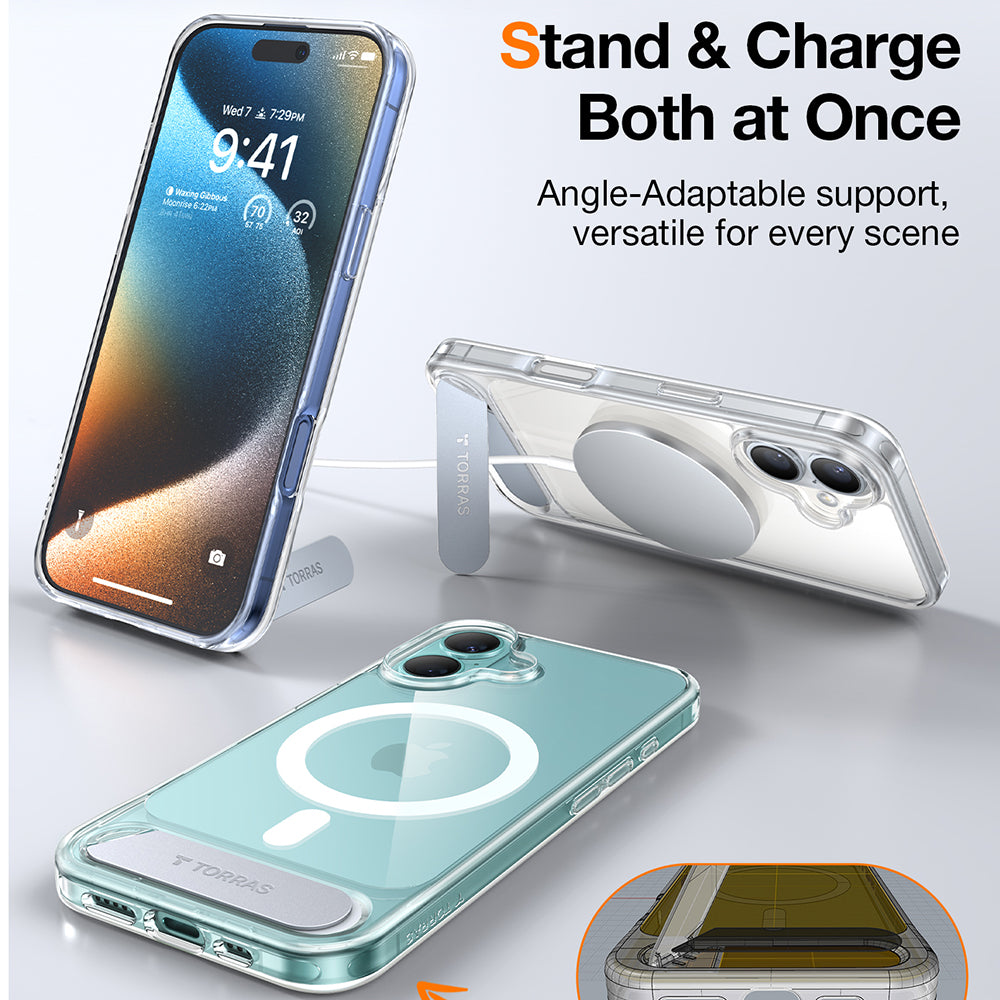 Custodia MagSafe per Apple iPhone 16, Torras, Pstand, Trasparente