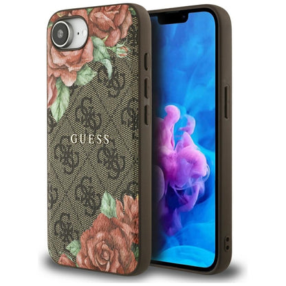 Custodia MagSafe per Apple iPhone 16e, Guess, 4G Flowers Print, Marrone