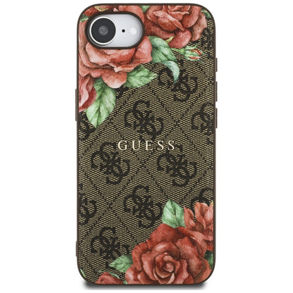 Custodia MagSafe per Apple iPhone 16e, Guess, 4G Flowers Print, Marrone