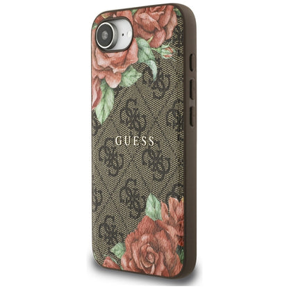 Custodia MagSafe per Apple iPhone 16e, Guess, 4G Flowers Print, Marrone