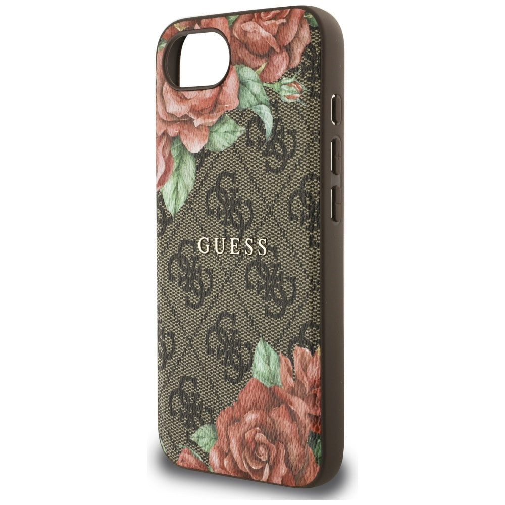 Custodia MagSafe per Apple iPhone 16e, Guess, 4G Flowers Print, Marrone