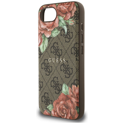 Custodia MagSafe per Apple iPhone 16e, Guess, 4G Flowers Print, Marrone