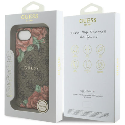 Custodia MagSafe per Apple iPhone 16e, Guess, 4G Flowers Print, Marrone
