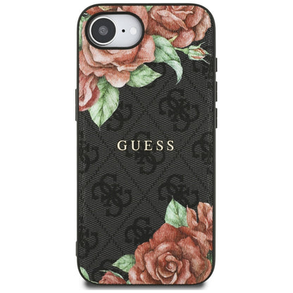 Custodia MagSafe per Apple iPhone 16e, Guess, Stampa Fiori 4G, Nera