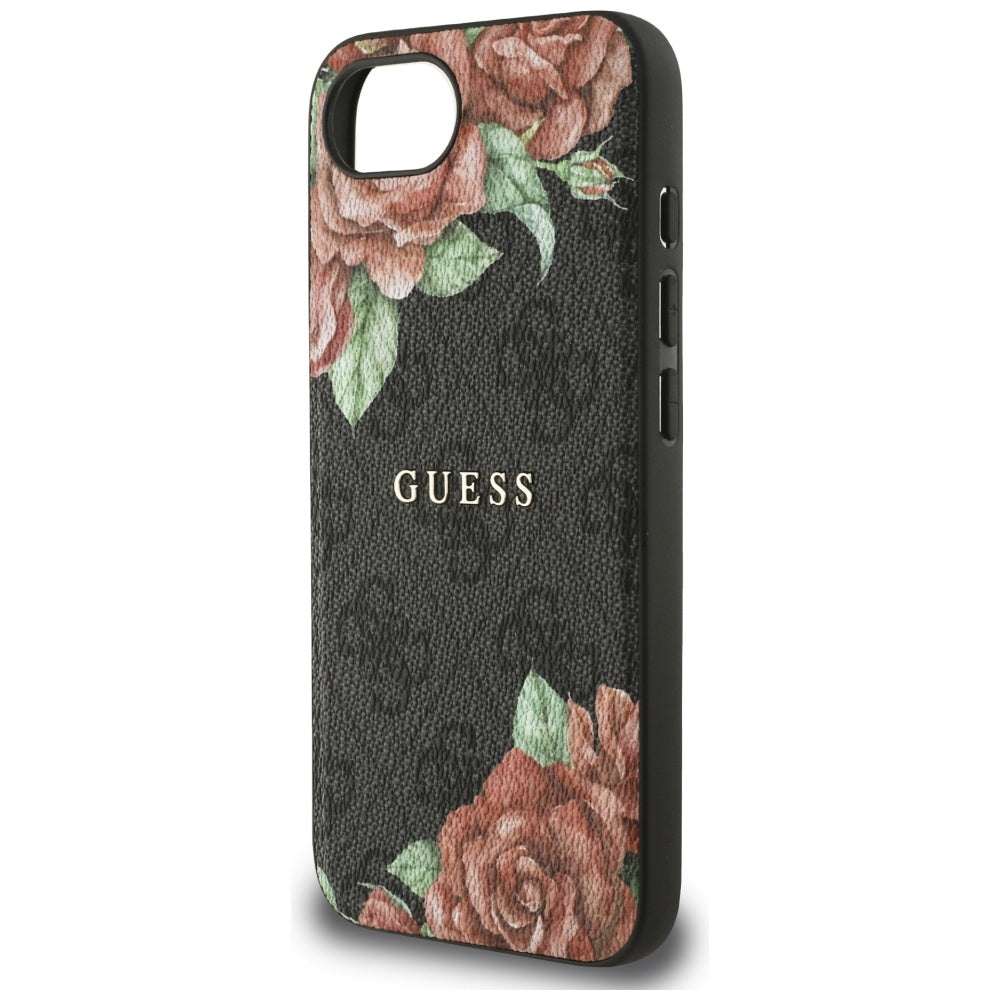 Custodia MagSafe per Apple iPhone 16e, Guess, Stampa Fiori 4G, Nera