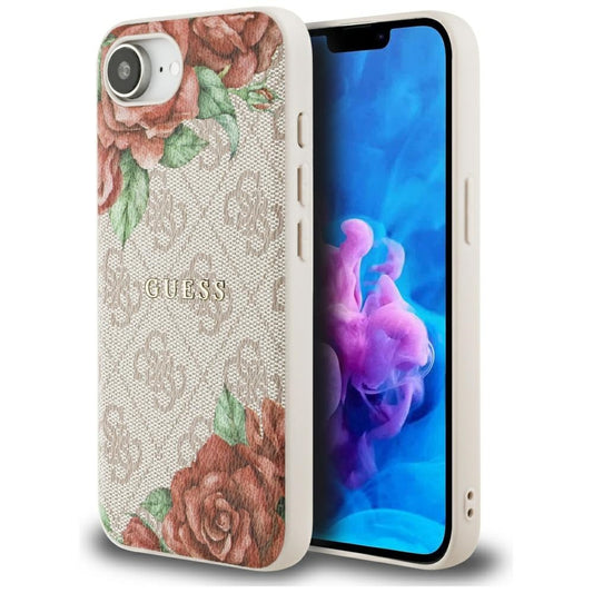Custodia MagSafe per Apple iPhone 16e, Guess, 4G Flowers Print, Rosa