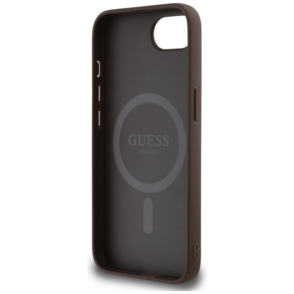 Custodia MagSafe per Apple iPhone 16e, Guess, 4G Ring Classic Logo, Marrone