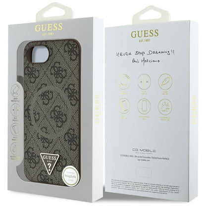 Custodia MagSafe per Apple iPhone 16e, Guess, 4G Ring Triangle Logo, Marrone