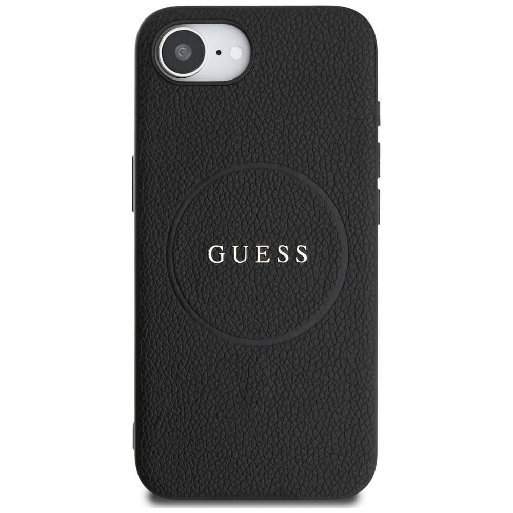 Custodia MagSafe per Apple iPhone 16e, Guess, Grained Gold Ring, Nera