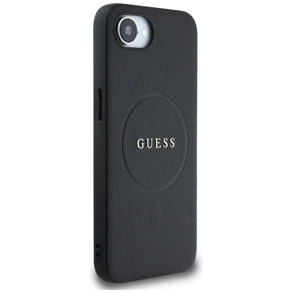 Custodia MagSafe per Apple iPhone 16e, Guess, Grained Gold Ring, Nera