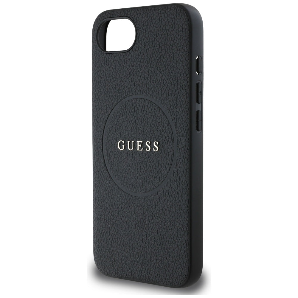 Custodia MagSafe per Apple iPhone 16e, Guess, Grained Gold Ring, Nera
