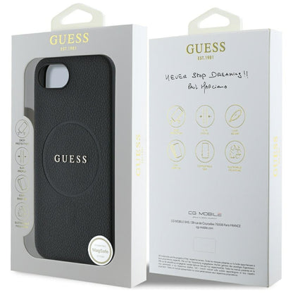 Custodia MagSafe per Apple iPhone 16e, Guess, Grained Gold Ring, Nera