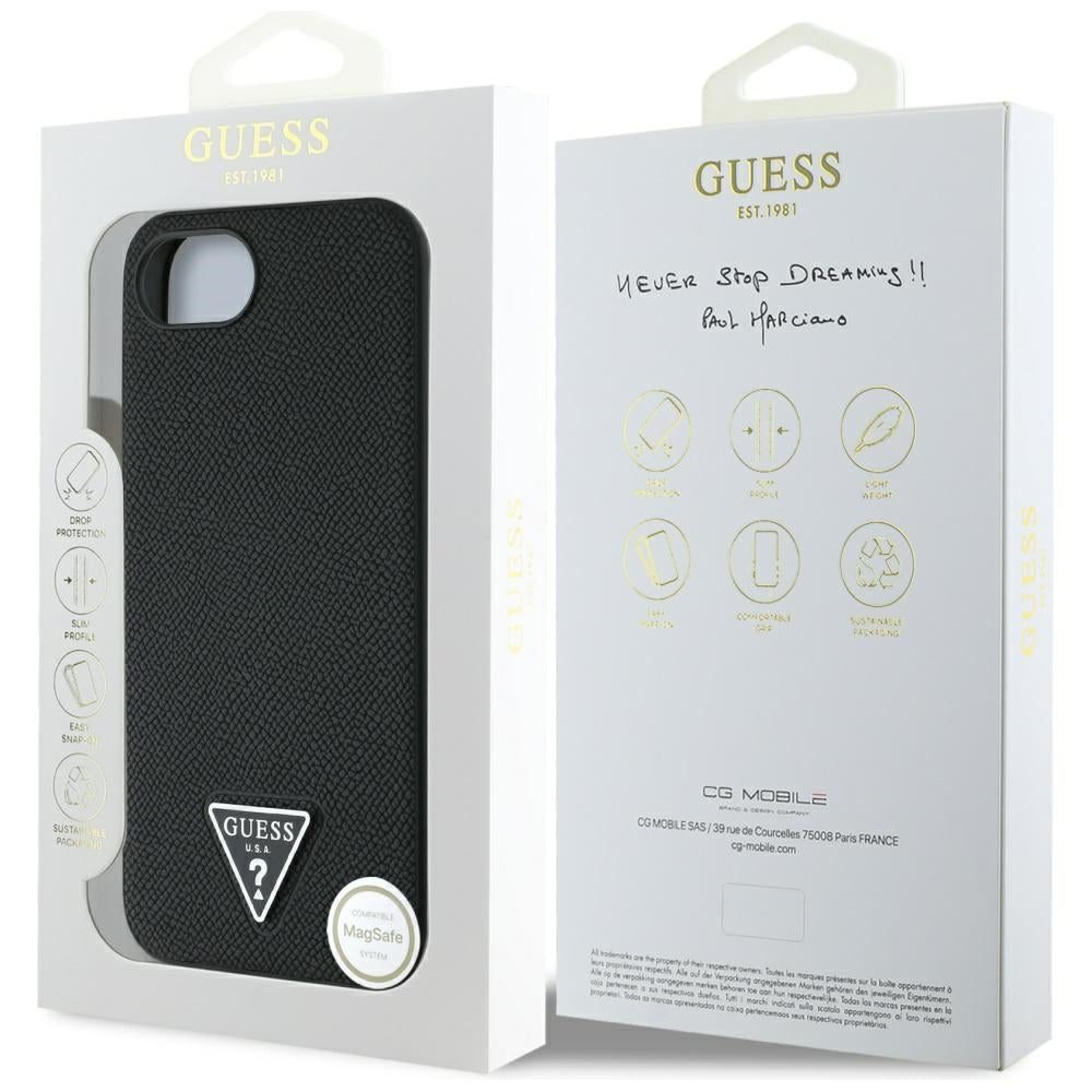 Custodia MagSafe per Apple iPhone 16e, Guess, Logo Triangolo Granulato, Nera