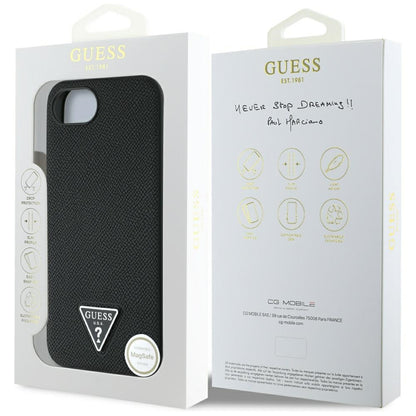 Custodia MagSafe per Apple iPhone 16e, Guess, Logo Triangolo Granulato, Nera