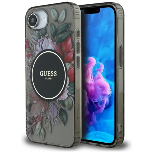 Custodia MagSafe per Apple iPhone 16e, Guess, IML Flowers, Nera