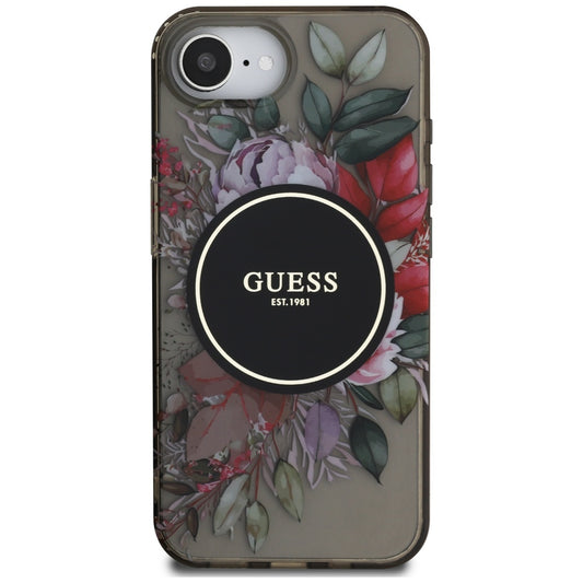 Custodia MagSafe per Apple iPhone 16e, Guess, IML Flowers, Nera
