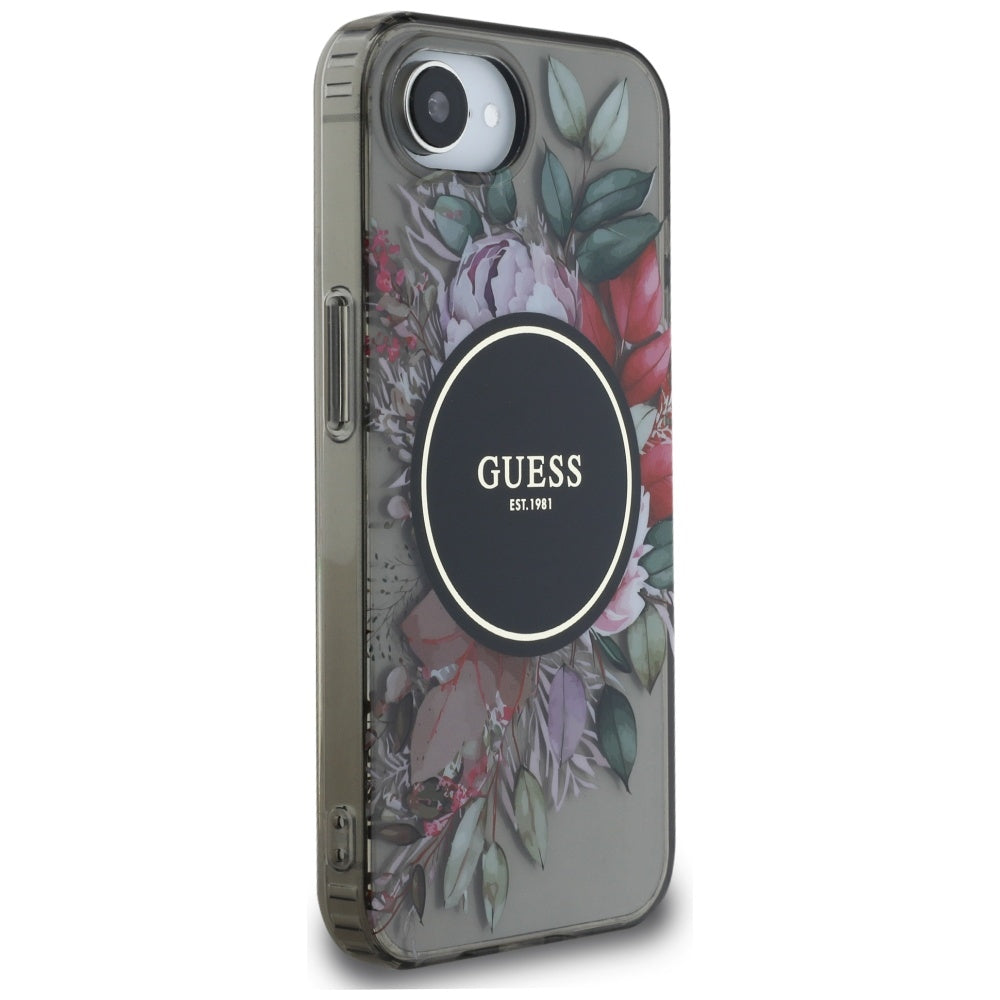 Custodia MagSafe per Apple iPhone 16e, Guess, IML Flowers, Nera