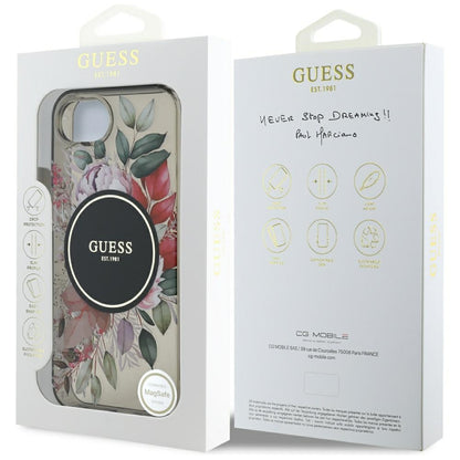 Custodia MagSafe per Apple iPhone 16e, Guess, IML Flowers, Nera